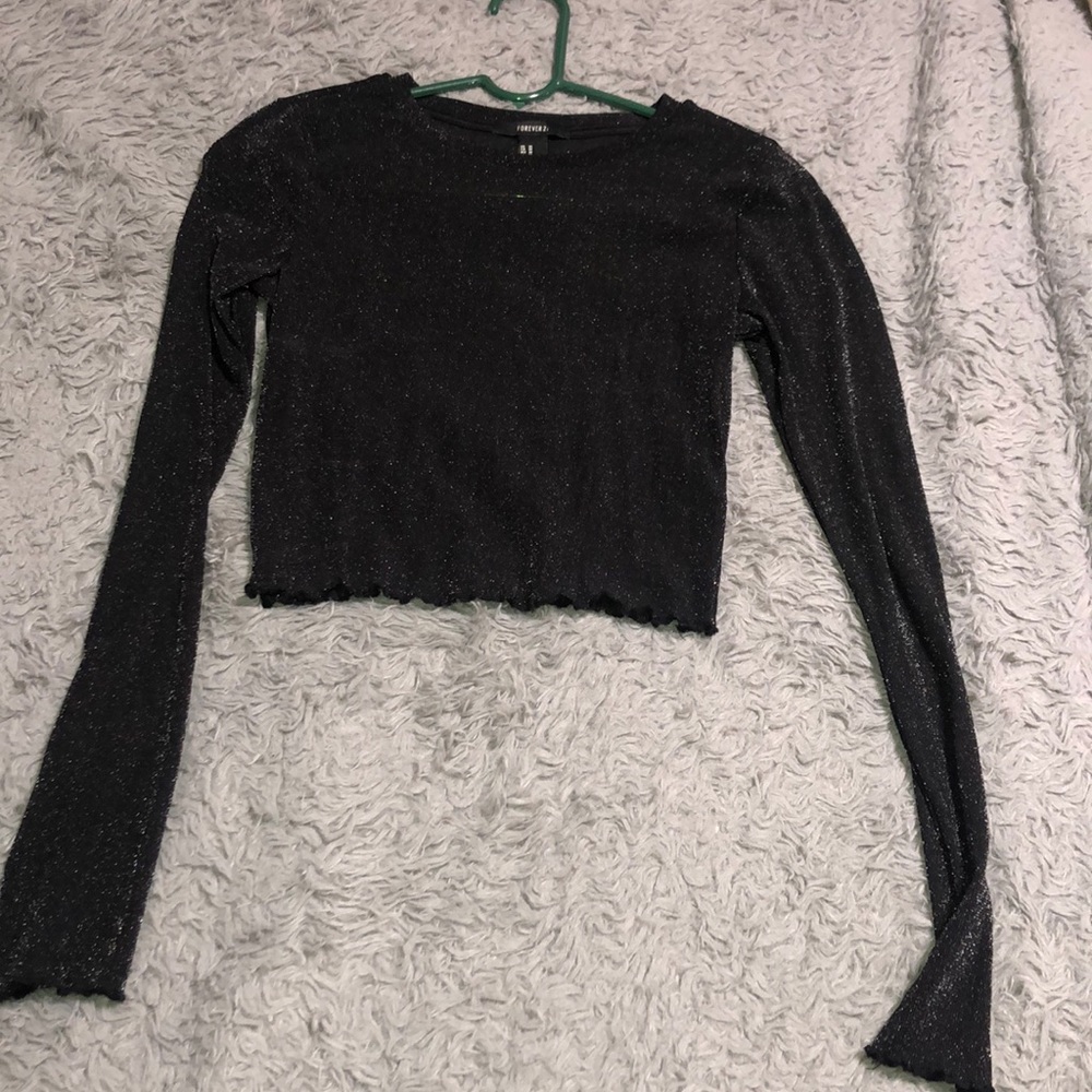 Black sparkly see thru crop long sleeve